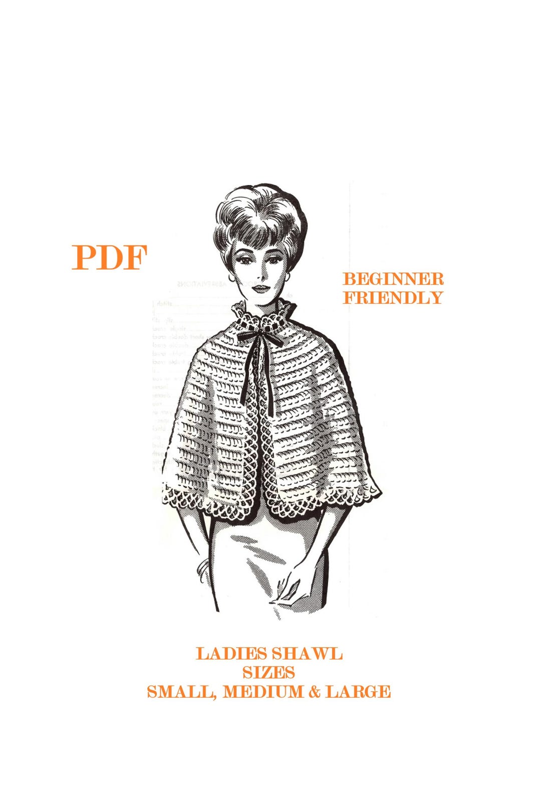 Vintage Crochet Pattern 5375 Cape Capelet Ladies Small Medium Large ...