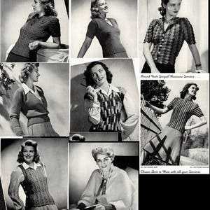 Vintage Vest Cardigan Pull over Sweater Pheasant Top Blouse Skirt Bed Jacket Knit and Crochet PATTERNS 171 PDF files emailed 2U Instant