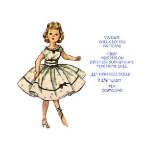Antique Doll Clothes Sewing Pattern for 21&quot; High Heel Dolls - PDF Download - for Toni dolls, Sweet Sue Sophisticate, Miss Revlon & Cissy