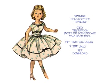 Patrón de costura de ropa antigua para muñecas de tacón alto de 21" - Descarga en PDF - para muñecas Toni, Sweet Sue Sophisticate, Miss Revlon y Cissy