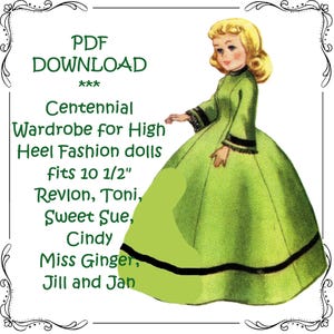 Vintage Doll Clothes pattern - Printable PDF Download - for 10.5&quot; High Heel Figure dolls - Revlon Cindy Toni Sweet Sue Sophisticate