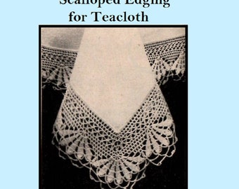 Digital Crochet Pattern - Crochet Scallop Edge for 36" Tablecloth  5701 from Jan 1957 Workbasket Magazine FREE Starch Recipes 3" cloth trim