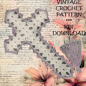 Bible Bookmark Cross Digital Crochet PATTERN 2-927 taken from a 40s Workbasket leaflet size 4 inch  PDF instant download about 6 to 9 inches