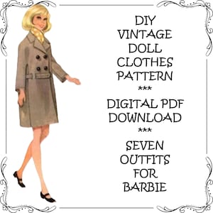 60s Era Barbie doll clothes patterns, 7 DIY outfits, Instant download, Teen Fashion Doll Wardrobe. Fits 13 different dolls, Collector Gift