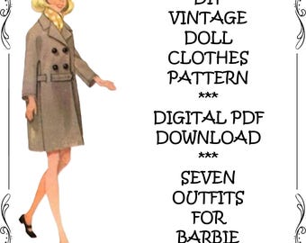 60s Era Barbie doll clothes patterns, 7 DIY outfits, Instant download, Teen Fashion Doll Wardrobe. Fits 13 different dolls, Collector Gift