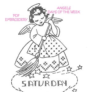 Charmante Vintage Wochenstickerei Designs - Wochentage Engel für Geschirrhandtücher - Druckbare PDF zum Downloaden Bild 6