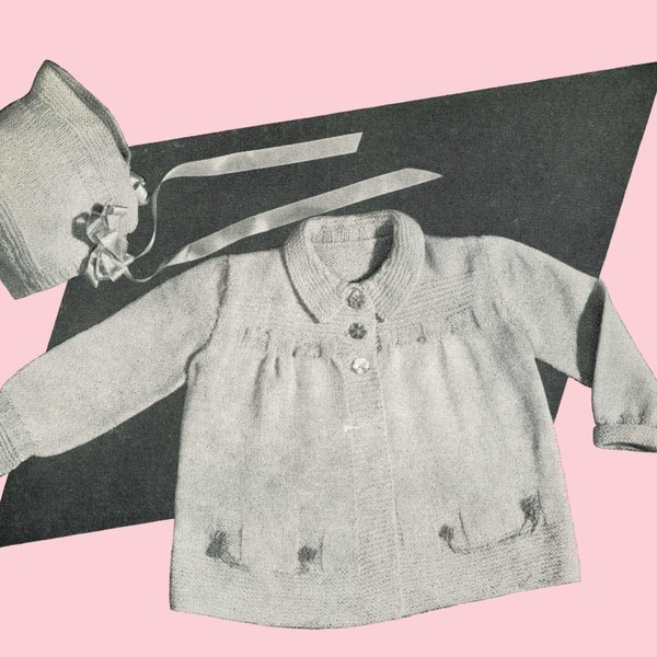 Baby's Coat & Bonnet Knitting PATTERN a 1940s Knitting pattern for Infant # 506 PDF file instant download