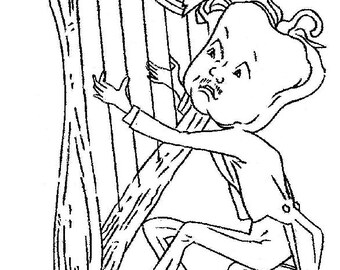 May include: A black and white line drawing of a person with a large head playing a harp made of celery stalks.