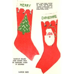 Old Fashion Knitting Pattern 9001 C Graph Pattern for Christmas Stocking with Santa face and Christmas tree 21&quot; Printable PDF Download