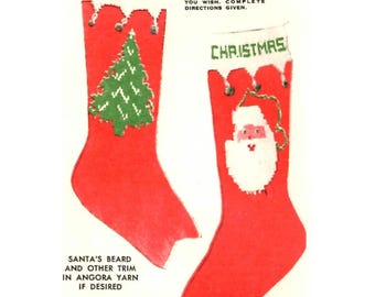 Old Fashion Knitting Pattern 9001 C Graph Pattern for Christmas Stocking with Santa face and Christmas tree 21" Printable PDF Download