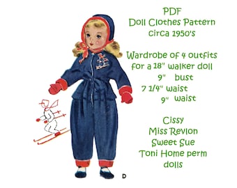 Guardarropa para muñecas Walker de Sweet Sue: patrones de ropa antiguos, descarga en PDF para muñecas Walker de 18" - Cissy, Miss Revlon, Sweet Sue, Toni Home permanente