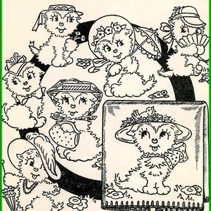 Digital Hand Embroidery iron on Transfer 3262 Puppy Fashion for Days of the Week Towels Fancy Hats Purses Bows Fans Parasols Flowers