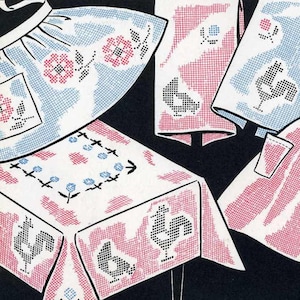 Broderie numérique à la main au point de croix pour carreaux Vichy 618 Coq Rose Poulet Fleur Oiseau PDF Téléchargement instantané