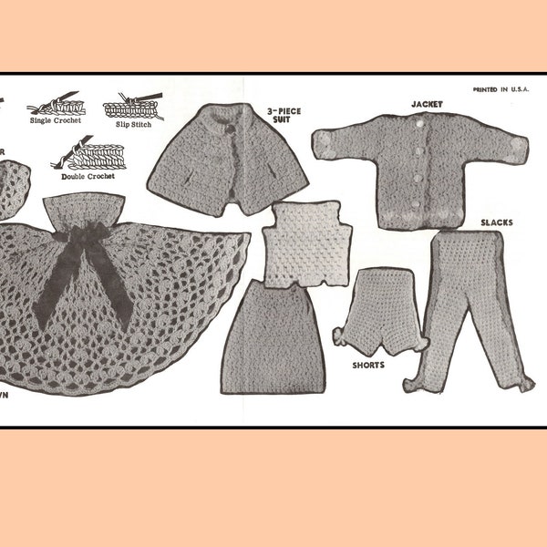 Vintage Crochet PATTERN 499 for Barbie & Midge 3 piece suit skirt top Slacks Bermuda shorts pants shorts gown Digital PDF instant download