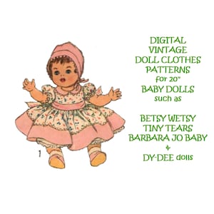 Instant Download Sewing Patterns for 20&quot; Baby Doll Clothes - Antique Style - for Betsy Wetsy, Tiny Tears, Barbara Jo Baby & Dy-Dee dolls