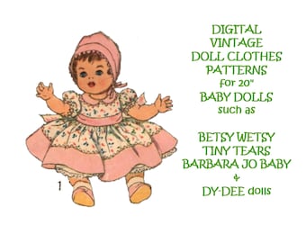 Instant Download Sewing Patterns for 20" Baby Doll Clothes - Antique Style - for Betsy Wetsy, Tiny Tears, Barbara Jo Baby & Dy-Dee dolls