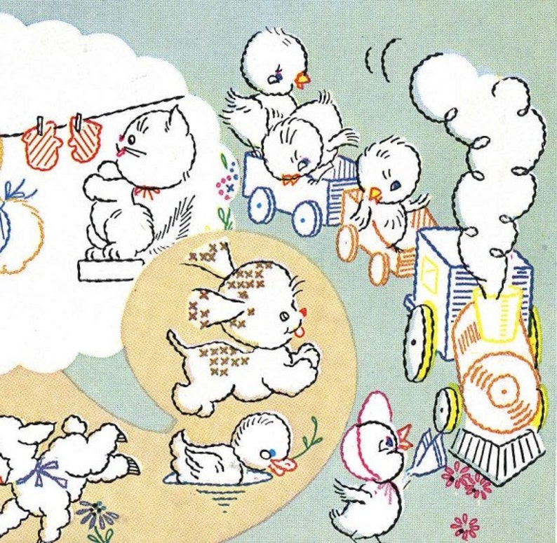 Vintage Hand Embroidery 199 Pets for Baby Kitten Lamb Puppy Elephant 1950's Digital PDF Format Instant Download emailed 2U image 4