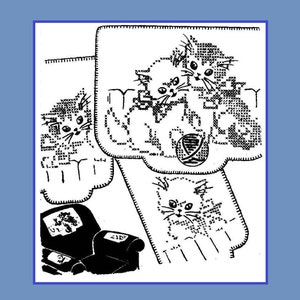 Digital Hand Embroidery no. 125 Kittens in Cross Stitch for a Chair set - a Chair Back and 2 arms - can be used for Doilies too PDF file