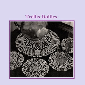 Digital Crochet Pattern -Trellis Doilies 5 1/2&quot; and 11&quot; taken from Clark&#39;s ONT # 238 Book 1940&#39;s Patterns FREE Starch Recipe FREE Blocking