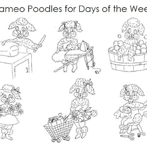 Digital Hand Embroidery pattern - Cameo French Poodles for Days of the Week dish towels 1950's Hand Embroidery PDF instant download