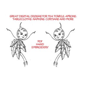 Retro Vegetable Embroidery PDF: Playful Dancing Animated Designs for Dish Towels - Fruits Vegetables Dishes for Potholders Towels Aprons