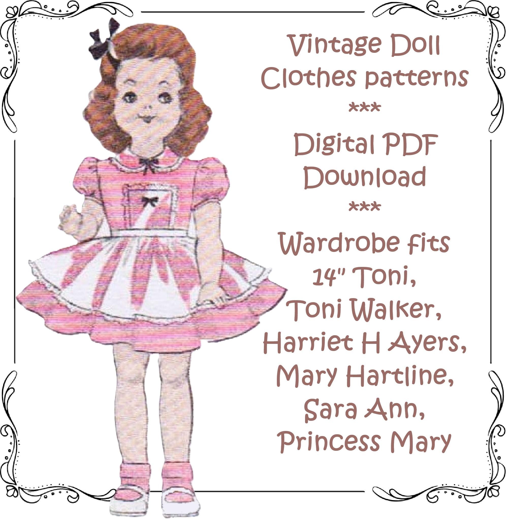 Toni Doll Clothes pattern fits 14" Toni Walker, Harriet H Ayers, Mary Hartline, Sara Ann, Princess Mary, Instant PDF Download, Handmade gift