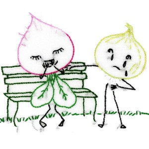 Digital Embroidery Transfer 598 Animated Veggies for Kitchen dish towels Radish Onion Tomato Cabbage Eggplant  PDF format instant download
