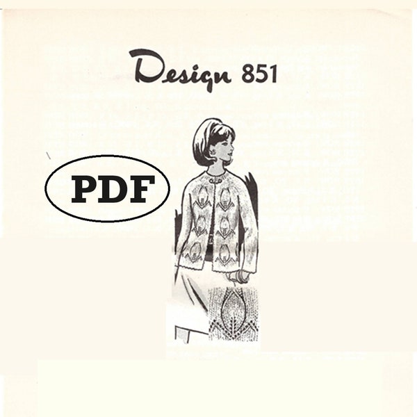 Vintage / Retro Knitting PATTERN - 851 Ladies Cardigan / Sweater Stockinette Stitch one size fits 12 to 18 - Printable PDF Download 1960's