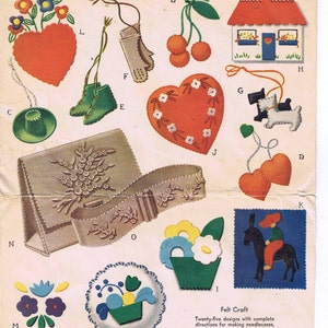 Hand Embroidery PATTERNS PDF File 622 Felt Heart Pincushion House or Flower Pot Needle Book 1930s Instant Download