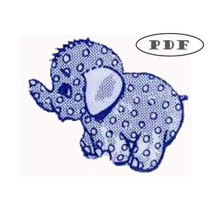 Könnte beinhalten: Eine blaue und weiße gepunktete Elefanten-Applikation mit einem einfachen Design.