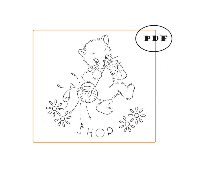 Retro Hand Embroidery 2937 Seven Busy Kittens for Kitchen Dish Towels