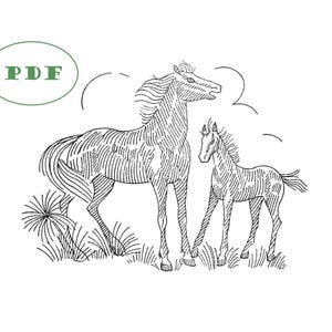 Horse Quilt pattern in Hand Embroidery - 601 - Five Horses for your Western Cowboy Rodeo Rider or your Homestead - Printable PDF Download