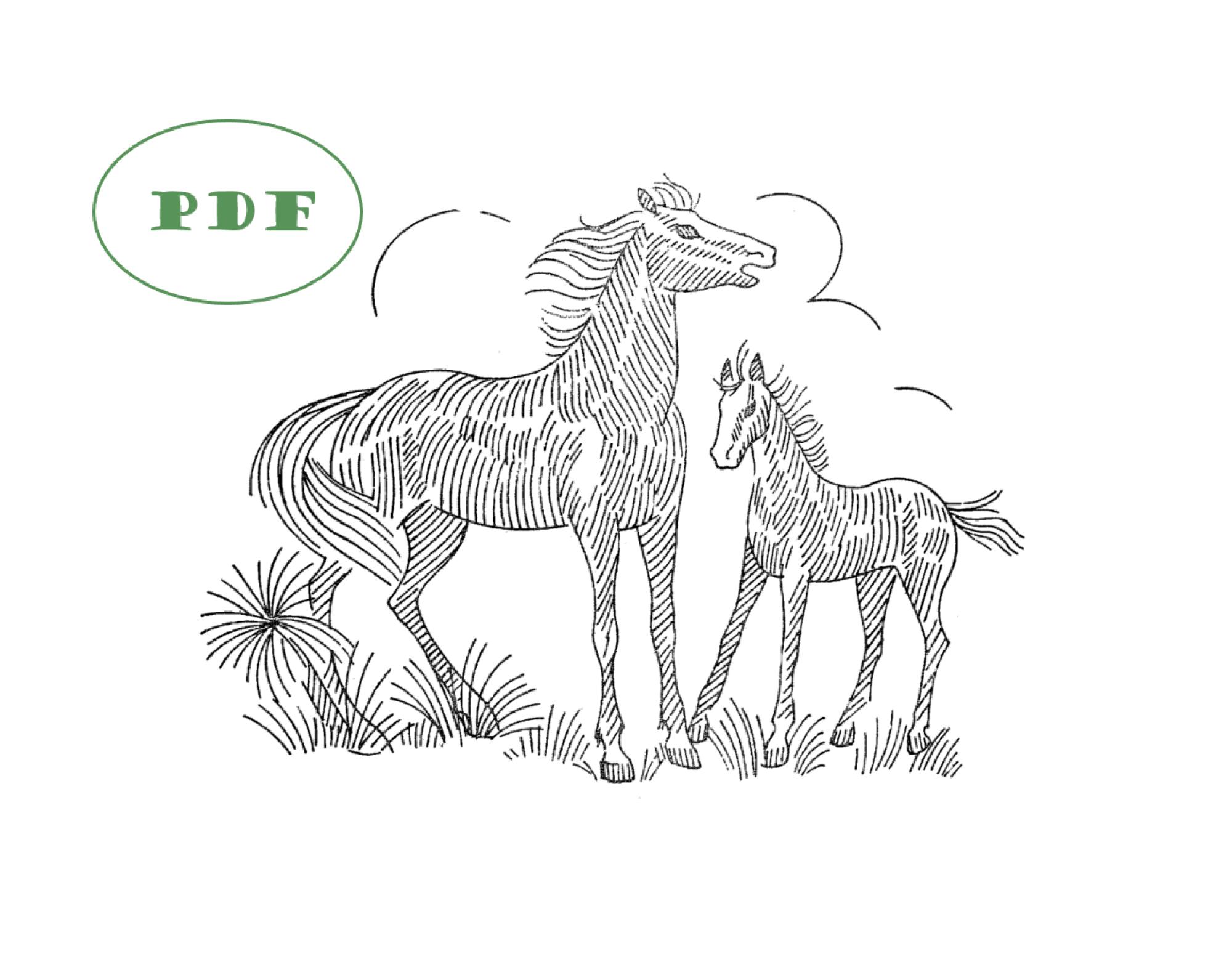 Horse Quilt pattern in Hand Embroidery - 601 - Five Horses for your Western Cowboy Rodeo Rider or your Homestead - Printable PDF Download