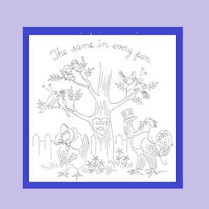 Barn Yard Symphony 5278 Six Birds for Kitchen dish towels Digital PDF download Hand Embroidery Wren Robin Blue Jay Little Red Hen Rooster