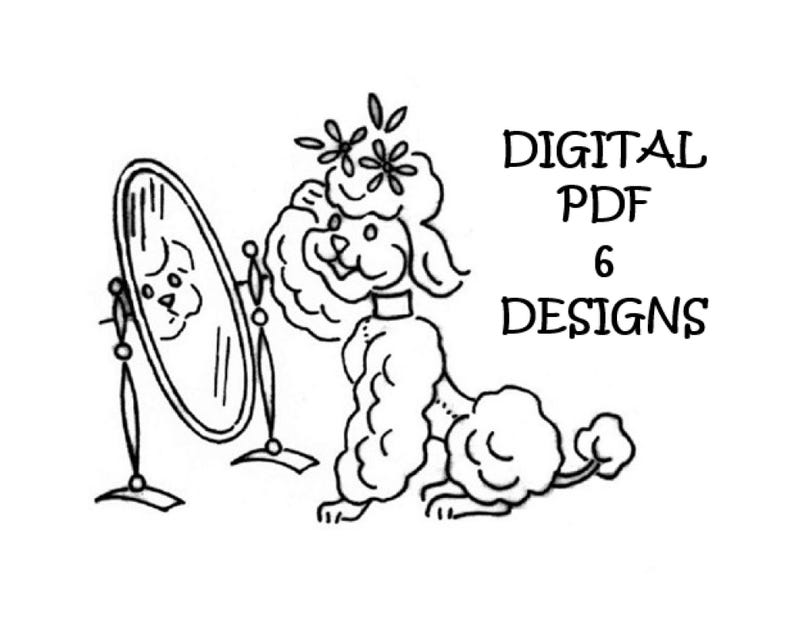 Vintage Poodle Embroidery Patterns- Digital PDF Download - DIY Tea ...