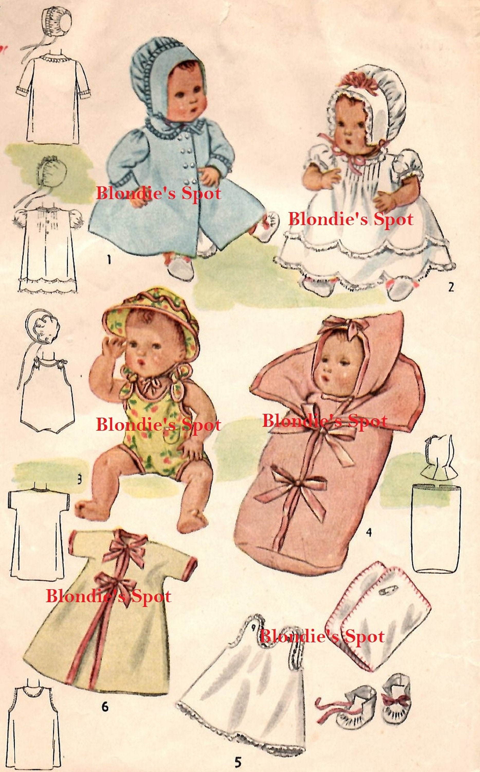 Dy Dee Vtg 1950s Baby Doll Clothes Pattern ~ 11" 12" Tiny Tears Betsy Wetsy 