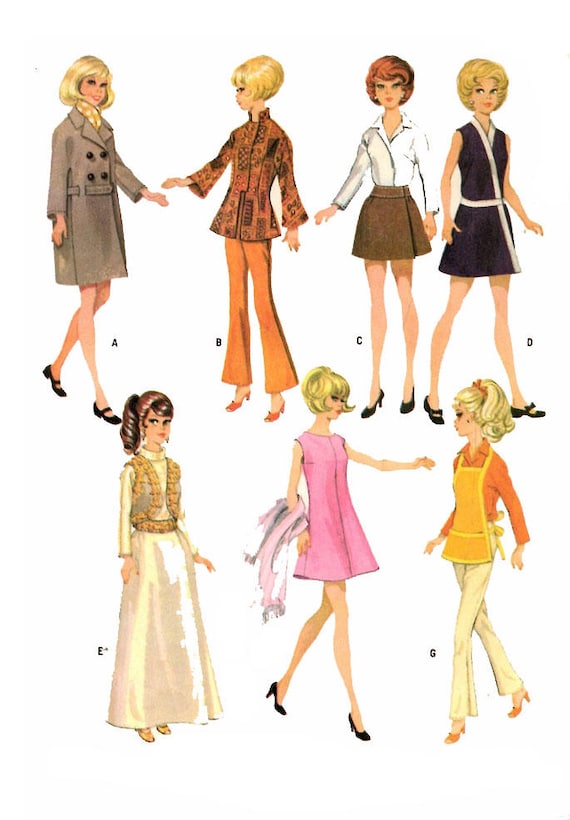 Crochet Pattern 7023 for Barbie doll Clothing 3 piece suit evening gown swimsuit