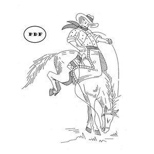 Embroidery pattern - Horses Cowboys & Cowgirls Bucking Bronc, Trick Riding, Resting, Rope n Hat # 7263 Digital PDF file for Clothes Towels