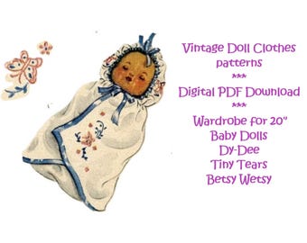 Dy Dee Doll Clothing PATTERN in Digital PDF format for 632 - 20&quot;  Little Girl Doll by Effanbee from the 1930&#39;s Betsy Wetsy Tiny Tears