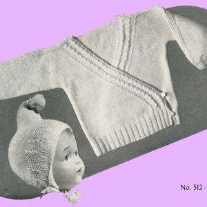 512 Knitting PATTERN for Infants Knitted set a cross over Sweater and Bonnet pattern 1940s PDF file instant download