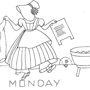 Hand Embroidery Pattern 7363 Sunbonnet Girls for Days of the Week Towels Instant Down load Digital PDF files 1950's