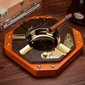 Luxury Multifunctional Cigar Ashtray with Punch Cutter - Large Diameter Ash Holder for Home & Lounge Decor