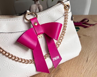 Large Nappa Leather Bow Keychain – Personalized Droopy Style Bag Charm, Handmade Gift for Her, Purse Accessory