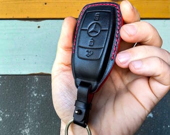 Mercedes E/C/S/G/A Class, AMG Nappa Leather Key Fob Case Smart Key Cover Protector, Personalized Handmade Keychain Holder