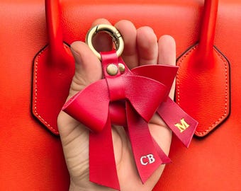 Nappa Leather Bow Keychain – Handmade Bag Charm, Personalized Gift for Her, Droopy Style Leather Accessory