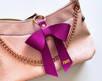 Large Nappa Leather Bow Keychain – Personalized Droopy Style Bag Charm, Handmade Gift for Her, Purse Accessory
