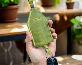 Leather Key Organizer with Pull Strap- Handmade Pocket Leather Key Case- Key Purse Pouch-Personalized Key Wallet Holder