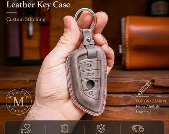 Handmade Leather BMW i4 M50 / eDrive 40 Key Case – Fob Cover for M240i, 425i, 430i, iX, i7 – Personalized Key Holder/ Keycase