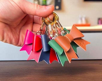 Mini Nappa Leather Bow Keychain – Personalized Purse Charm, Handmade Bag Accessory, Gift for Her