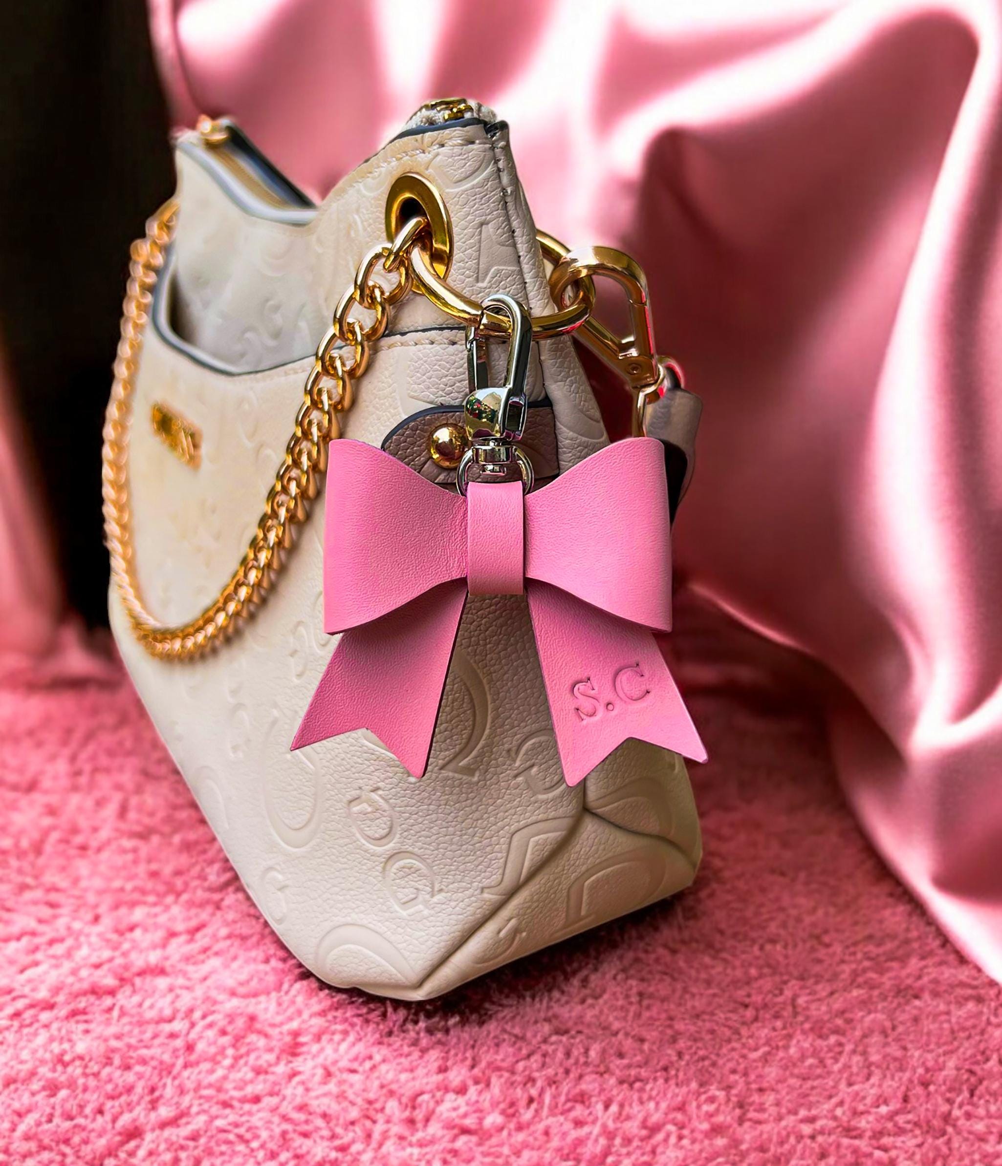 Mini Nappa Leather Bow Keychain – Personalized Purse Charm, Handmade Bag Accessory, Gift for Her